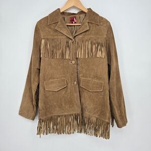Vintage 1990s brown boho Western suede fringe jacket - Marlboro, mens M